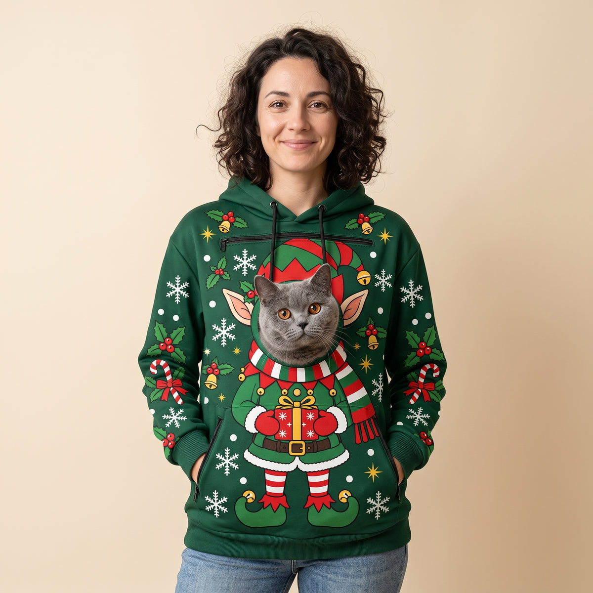 PeekaPurr™ Christmas Cat Pouch Hoodie