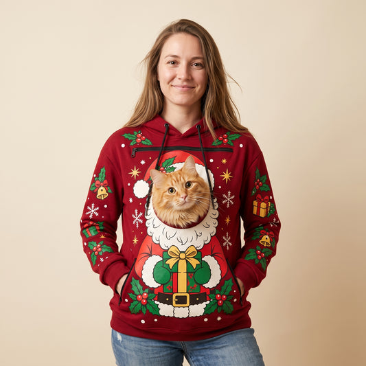 PeekaPurr™ Christmas Cat Pouch Hoodie