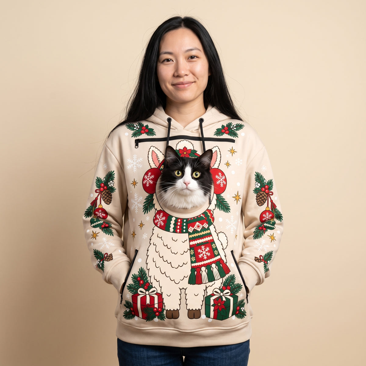 PeekaPurr™ Christmas Cat Pouch Hoodie